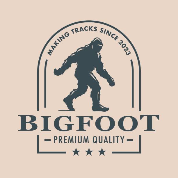 ilustraciones, imágenes clip art, dibujos animados e iconos de stock de emblema de la marca de silueta bigfoot - sighting