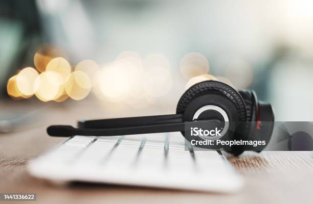 Call Center Headphones Computer Keyboard And Telemarketing Background In Office For Contact Us Video Call And Virtual Online Consulting Zoom Of Customer Support Help Desk Technology And Connection Stock Photo - Download Image Now