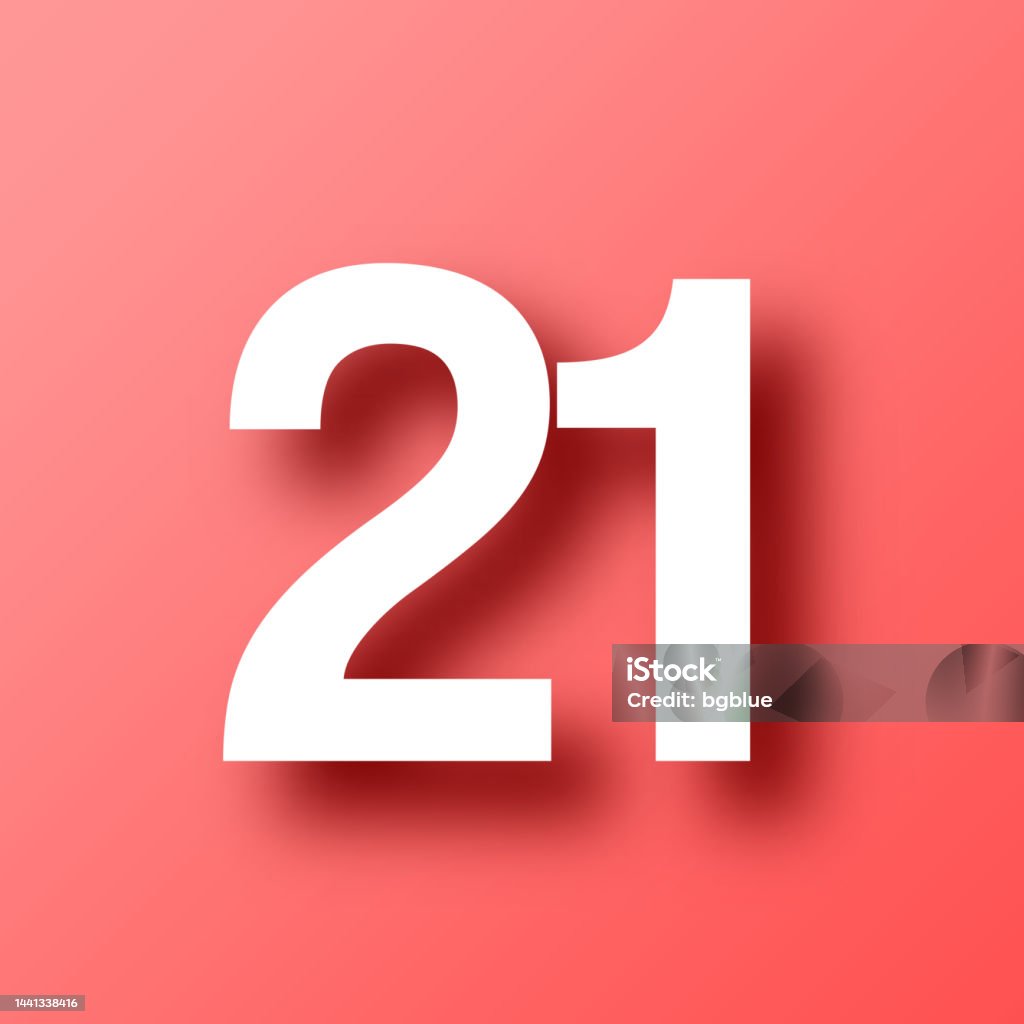 Vetores de 21 Número Vinte E Um Ícone No Fundo Vermelho Com Sombra e Vetores de 21 Número Vinte E Um Ícone No Fundo Vermelho Com Sombra e