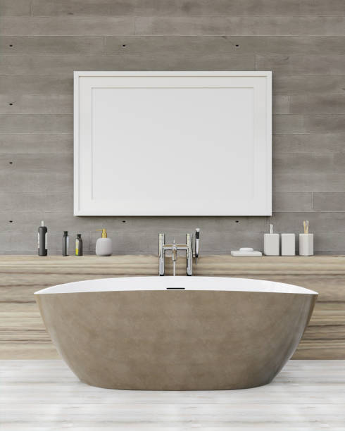 istock 3D Modern interior of bathroom with mockup poster frame 1441340547