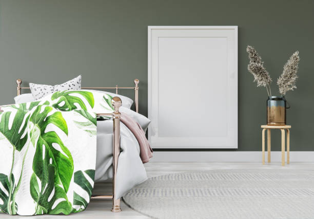istock 3D interoir design for bedroom and mockup frame 1441340790