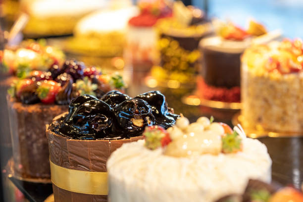 istock Types of cakes. Cakes displayed on the counter. Bakery products 1441340881