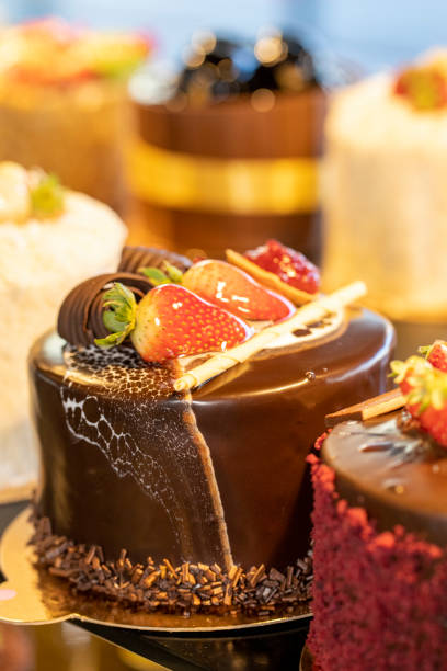 istock Types of cakes. Cakes displayed on the counter. Bakery products 1441340918