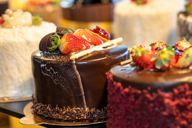 istock Types of cakes. Cakes displayed on the counter. Bakery products 1441340980
