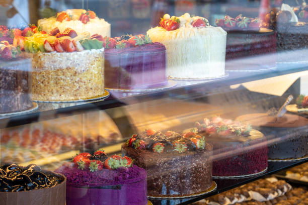 istock Types of cakes. Cakes displayed on the counter. Bakery products 1441341091