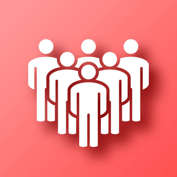 illustrazioni stock, clip art, cartoni animati e icone di tendenza di squadra. icona su sfondo rosso con ombra - three dimensional shape people group of people team