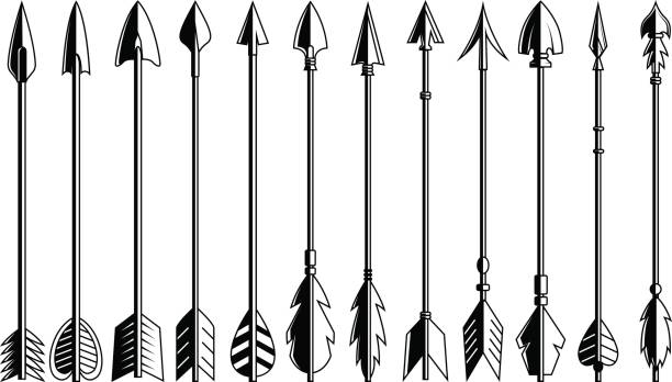 ilustraciones, imágenes clip art, dibujos animados e iconos de stock de conjunto de flechas arqueras. elemento de diseño para etiqueta, signo. ilustración vectorial - bow and arrow