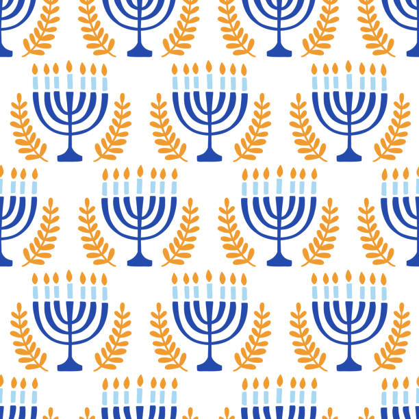 ilustrações de stock, clip art, desenhos animados e ícones de happy hanukkah seamless pattern - hanukkah menorah candle blue