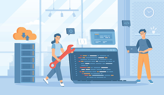Software Development Process Cartoon Image Back End Development Coding And Programming Software Engineering ...