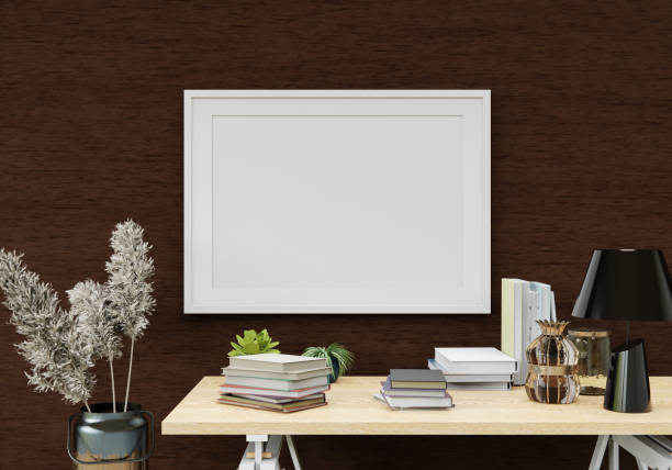 istock 3D interior design minimal workspace with mockup photo frame 1441344074