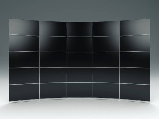 curved wall of televisions - 3dtv imagens e fotografias de stock