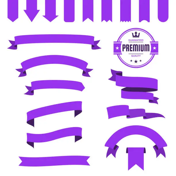 Vector illustration of Set of Purple Ribbons, Banners, badges, Labels - Design Elements on white background