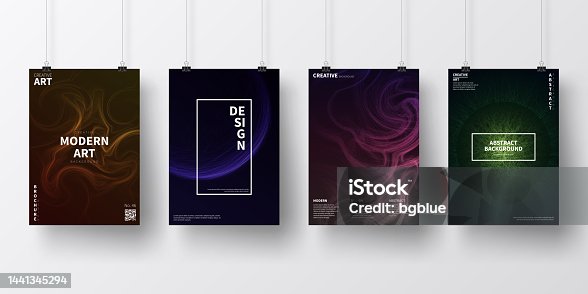 istock Posters with dark futuristic designs, isolated on white background 1441345294