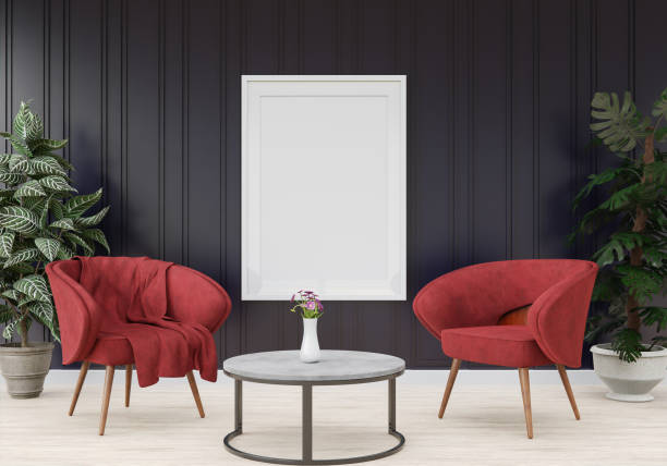 istock 3D interoir design for living room and mockup frame 1441345339