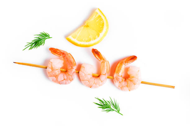 istock Shrimp skewer isolated on white background 1441345507