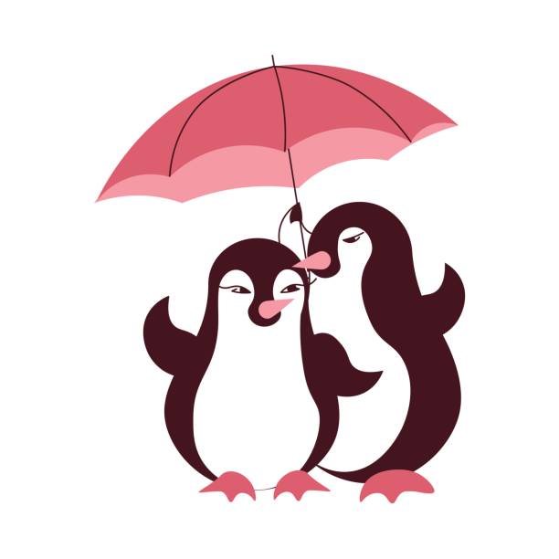 illustrations, cliparts, dessins animés et icônes de mignonne adorable paire de pingouins amoureux - pair couple love humor