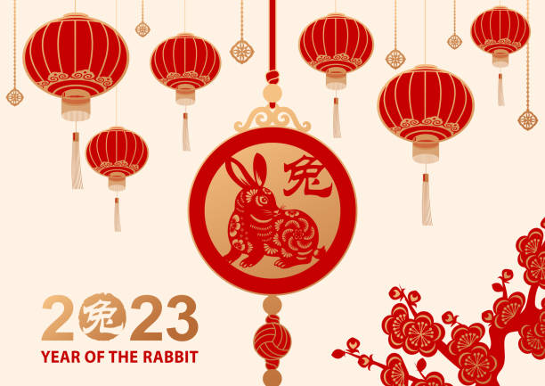 jahr des kaninchenanhängers - chinesische laterne stock-grafiken, -clipart, -cartoons und -symbole