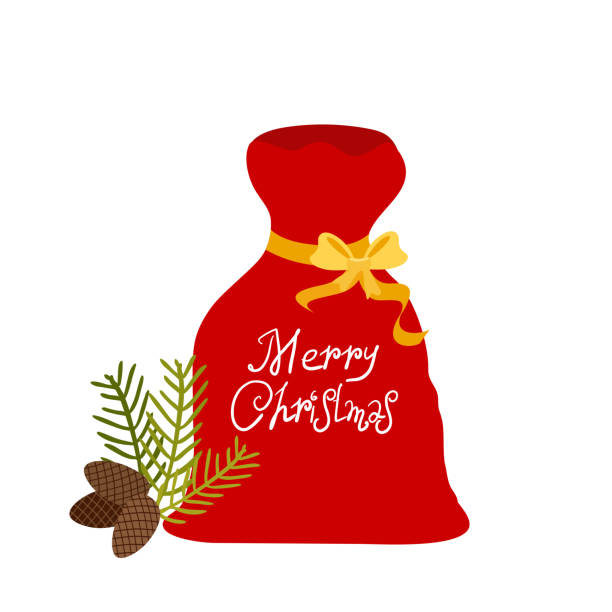 ilustrações, clipart, desenhos animados e ícones de um saco de presentes. presentes de natal na bolsa do papai noel. decoração para cartões de saudação, pôsteres, listras, emblemas. estilo plano moderno, isolado em um fundo branco. - mail cheerful new surprise