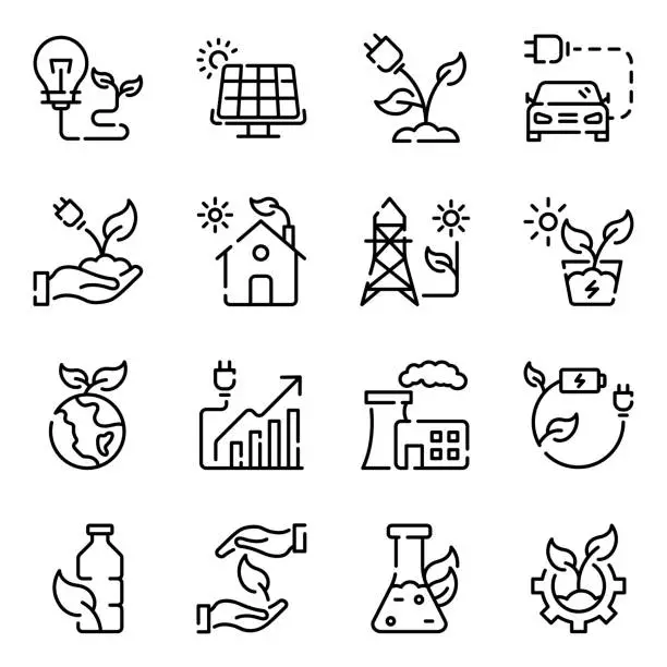 Vector illustration of Collection of Ecology Linear Icons