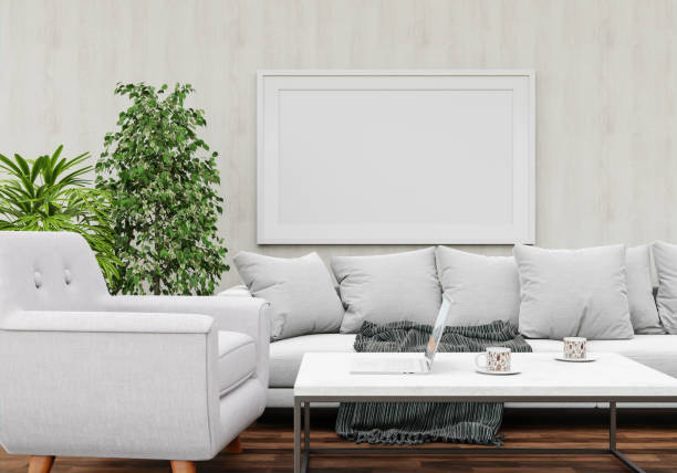 istock 3D interoir design for living room and mockup frame 1441348683