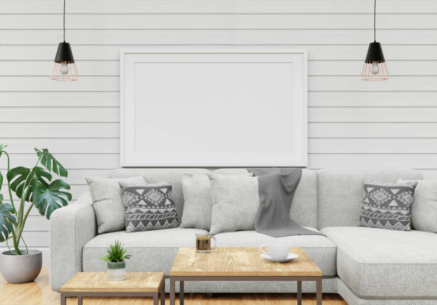 istock 3D interoir design for living room and mockup frame 1441350981