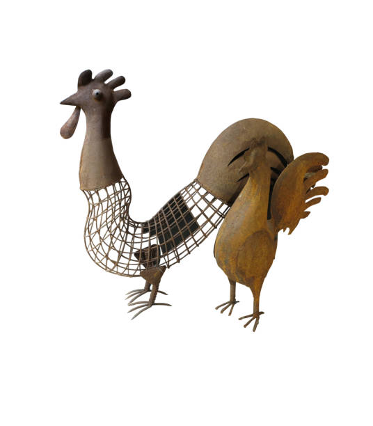 istock Metallic rusted rooster and hen isolated on white background 1441351138