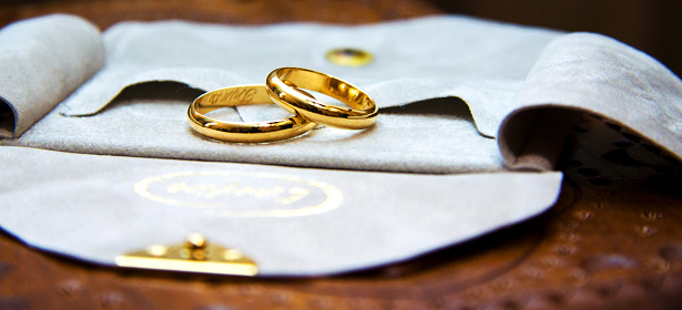 Gold wedding rings close up