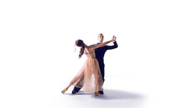 istock Couple dancers perform dance on isolated on white 1441352028