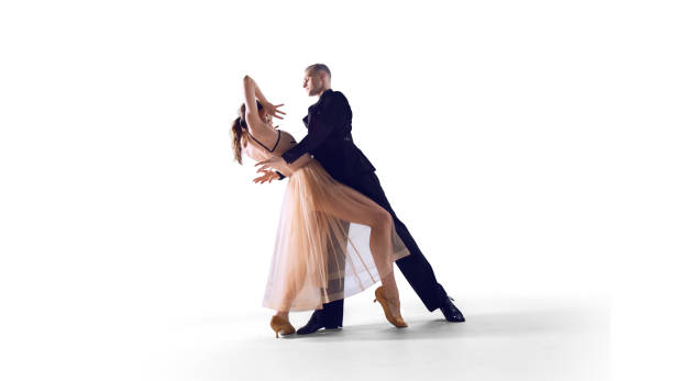 istock Couple dancers perform dance on isolated on white 1441352098
