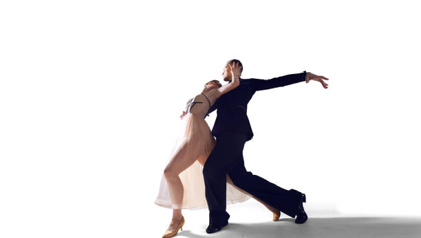 istock Couple dancers perform dance on isolated on white 1441352136