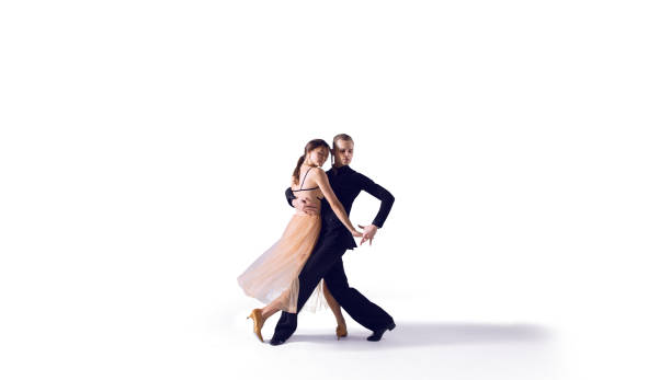 istock Couple dancers perform dance on isolated on white 1441352165