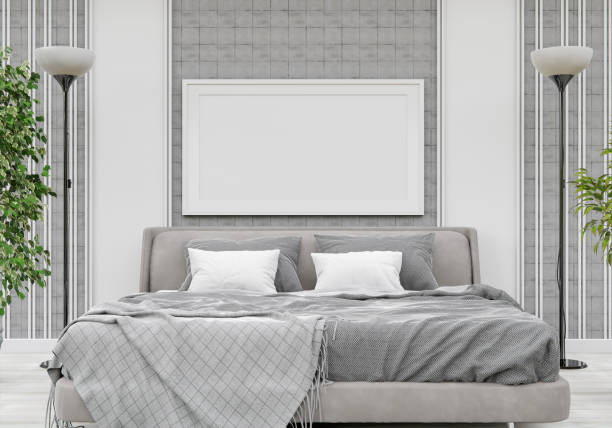 istock 3D interoir design for bedroom and mockup frame 1441352478