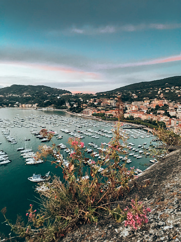 Sunset panorama of port Hercule in Monaco