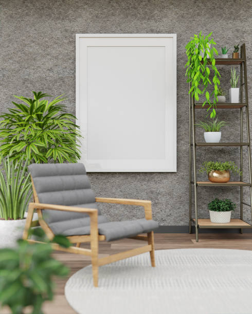 istock 3D interoir design for living room and mockup frame 1441355098