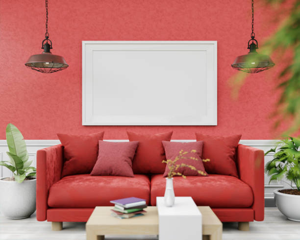 istock 3D interoir design for living room and mockup frame 1441355255