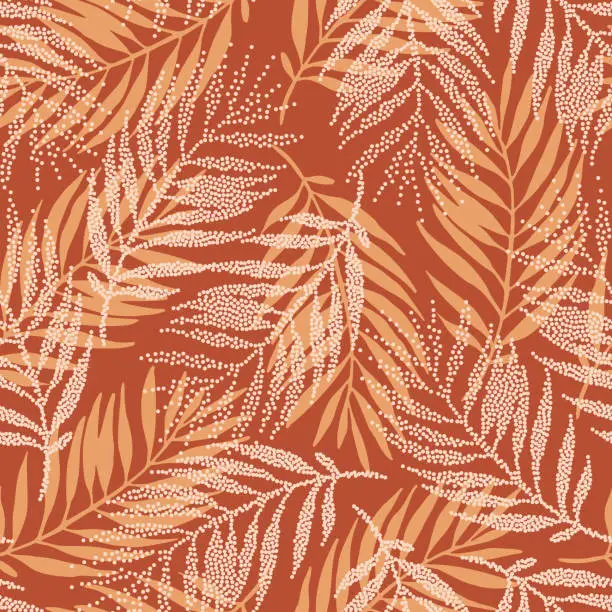 Vector illustration of Tropical seamless pattern with dotted palm leaves silhouettes in retro colors