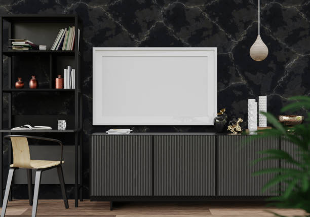 istock 3D interoir design for living room and mockup frame 1441357104