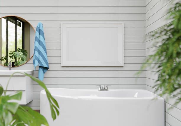 istock 3D Modern interior of bathroom with mockup poster frame 1441357196