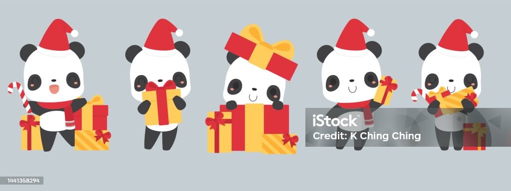 Vetores de Conjunto De Personagens Bonitos Dos Desenhos Animados Do Urso  Panda Usando Chapéu De Papai Noel Segurando Caixas De Presente Conceito  Festivo De Férias De Natal e mais imagens de Alegria -