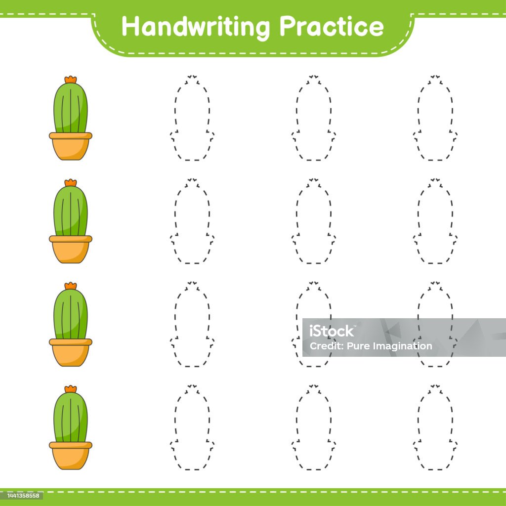 Cactus Line Writing Handwriting Practice Tracing Lines Of Cactus Educational Children Game ...