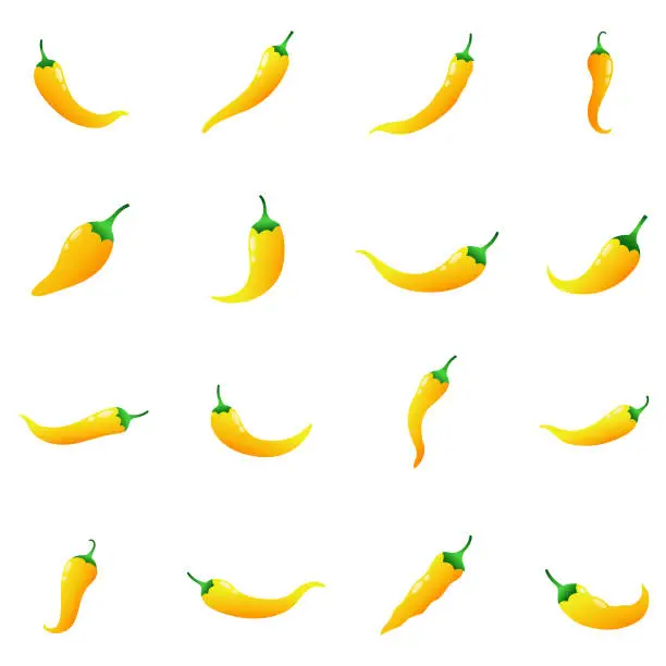 Vector illustration of Yellow Chili pepper set