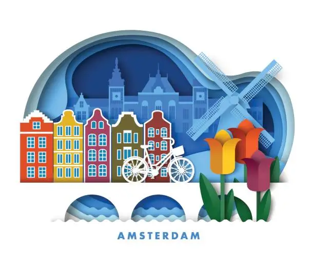 Vector illustration of Amsterdam city in Holland travel landscape vector
