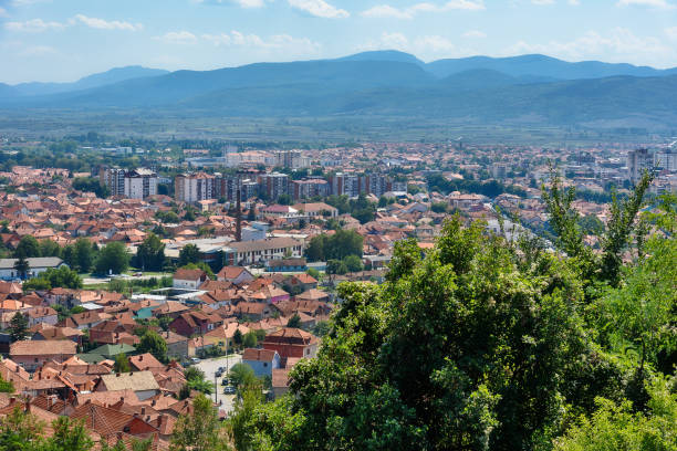 Panorama of the town of Pirot in eastern Serbia Pirot, Serbia -August 27, 2022: Panorama of the town of Pirot in eastern Serbia undivided highway stock pictures, royalty-free photos & images