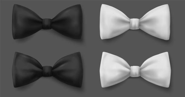 istock Realistic Black, White Bow Tie Icon Set Isolated. Silk Glossy Bowtie, Tie Gentleman. Bow Tie for Man. Mens Fashion, Father s Day Holiday. 3d. 1441360798