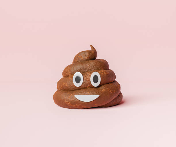 Fake poop pile with emoji face stock photo
