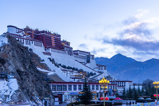 The Potala Palace in Lhasa set against Himalayan mountains. Tibet\nThe historic residence of the Dalai Lama of Tibet, constructed from 1645 - now a museum that dominates the skyline of Lhasa