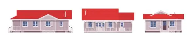 Vector illustration of Red roof white exterior dream home cartoon set
