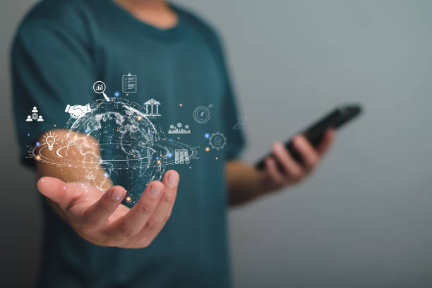 istock Digital business planning online network. Businessman holding digital earth online analytics technology, start up planning, long term investment planning, financial stability, stock market analysis. 1441367632