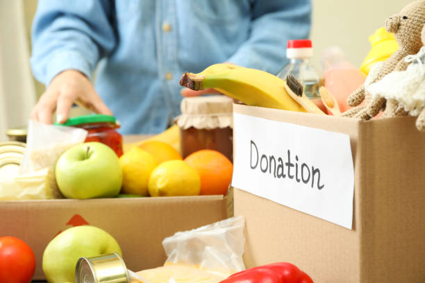 istock Donation concept with girl and different food 1441368837
