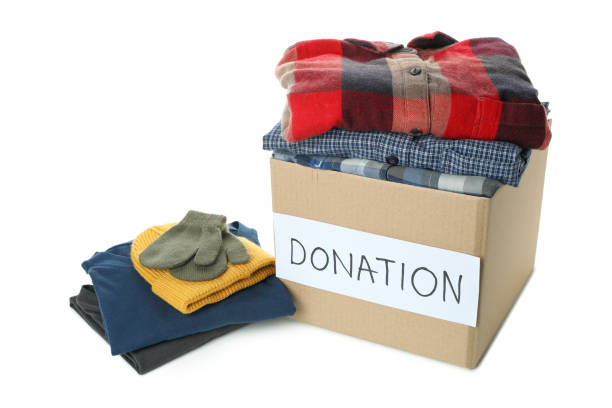 istock Carton donation box isolated on white background 1441369419